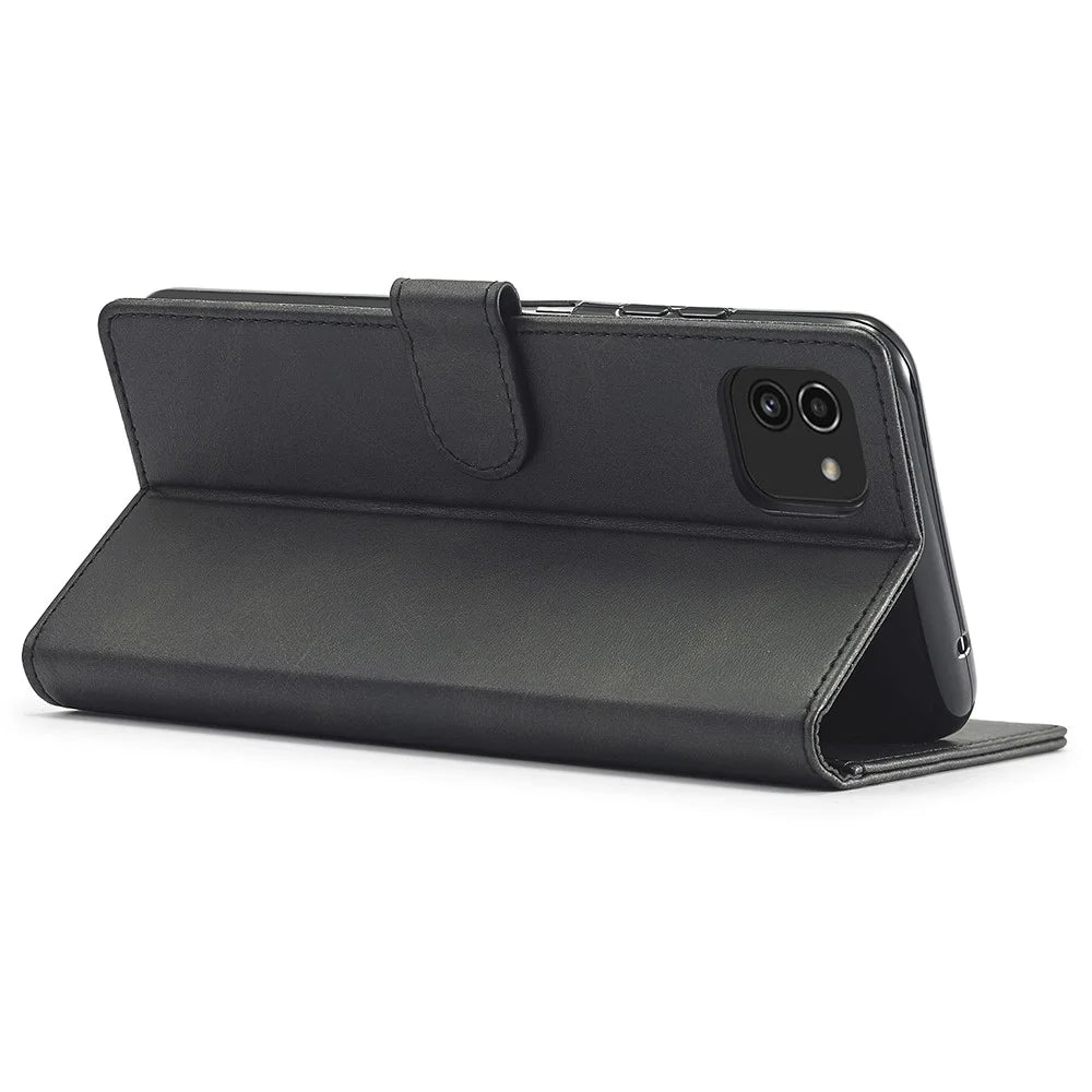 LC.IMEEKE for Samsung Galaxy A03 (164.2mm) Scratch Resistant Textured PU Leather Flip Folio Stand Wallet Case Mobile Phone Case Cover - Black - 4