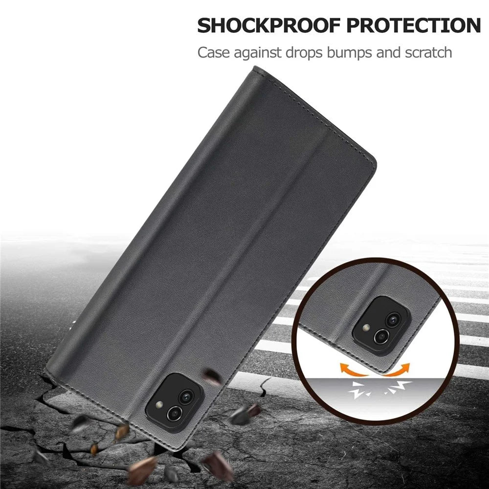 LC.IMEEKE for Samsung Galaxy A03 (164.2mm) Scratch Resistant Textured PU Leather Flip Folio Stand Wallet Case Mobile Phone Case Cover - Black - 5