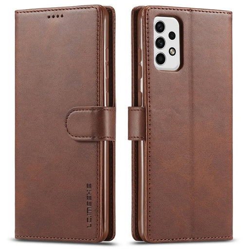 LC.IMEEKE for Samsung Galaxy A23 4G / 5G (Global Version) / M23 5G / F23 5G Shockproof Textured PU Leather Flip Folio Stand Wallet Case Mobile Phone Case Cover - Brown - 1