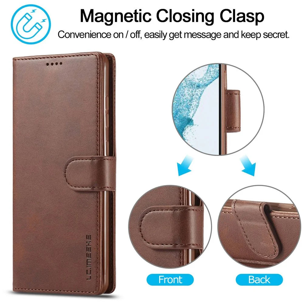 LC.IMEEKE for Samsung Galaxy A23 4G / 5G (Global Version) / M23 5G / F23 5G Shockproof Textured PU Leather Flip Folio Stand Wallet Case Mobile Phone Case Cover - Brown - 7