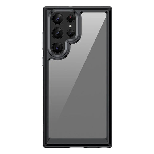 For Samsung Galaxy S22 Ultra 5G TPU + Acrylic Back Cover Anti-fall Clear Phone Case with Independent PC Buttons - Black - 1