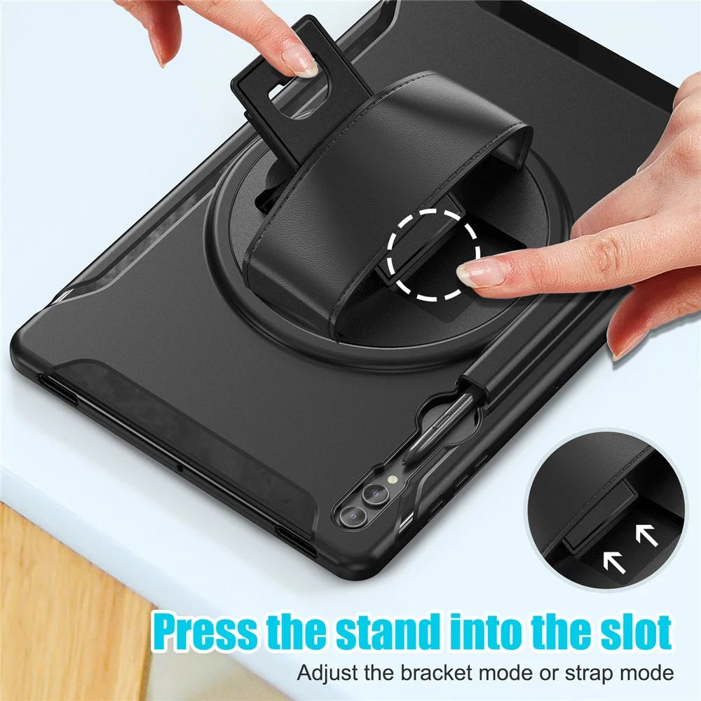 For Samsung Galaxy Tab S8 Ultra X900 / X906 / S9 Ultra 360-Degree Rotary Kickstand PC + TPU Tablet Case with Hand Strap - 4