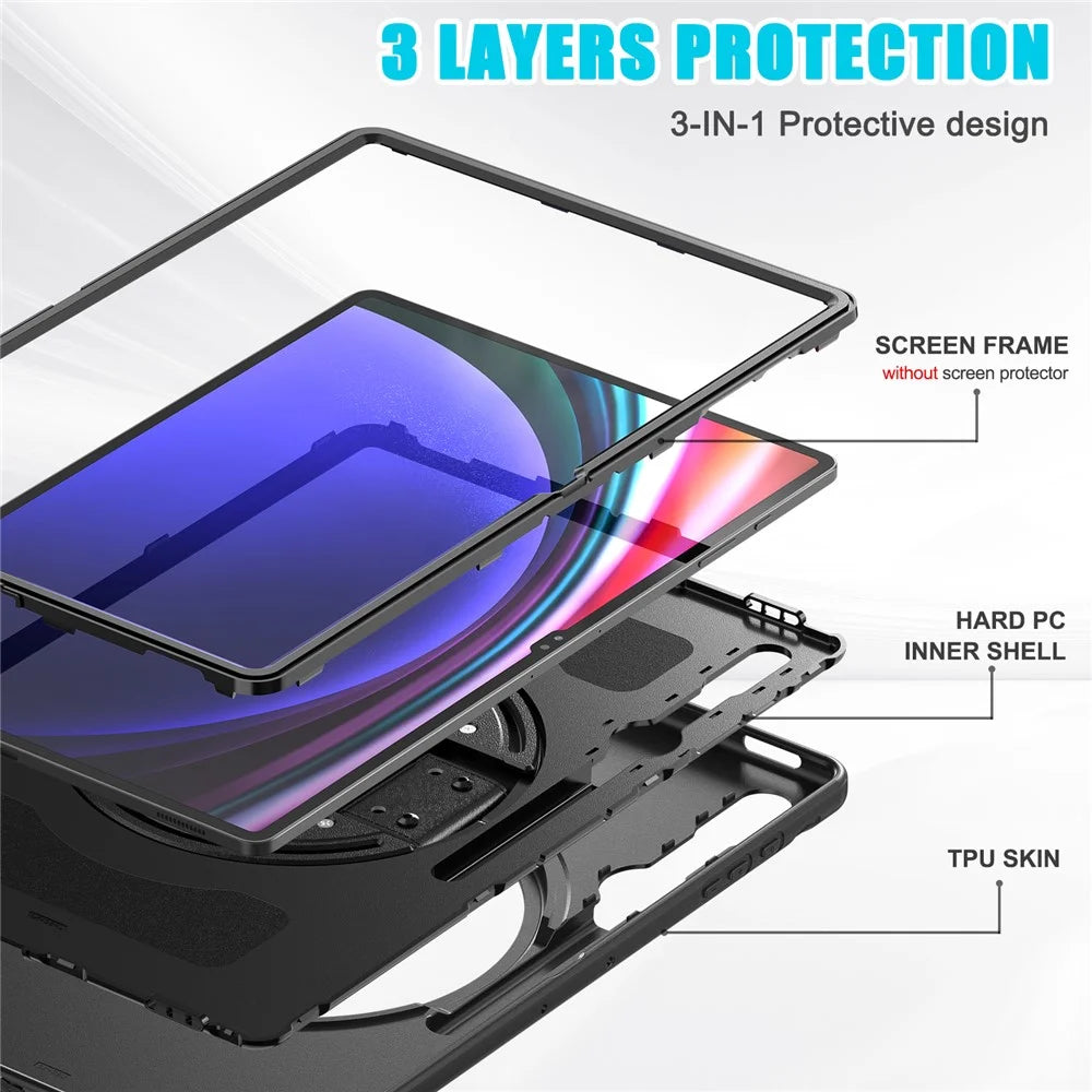 For Samsung Galaxy Tab S8 Ultra X900 / X906 / S9 Ultra 360-Degree Rotary Kickstand PC + TPU Tablet Case with Hand Strap - 7