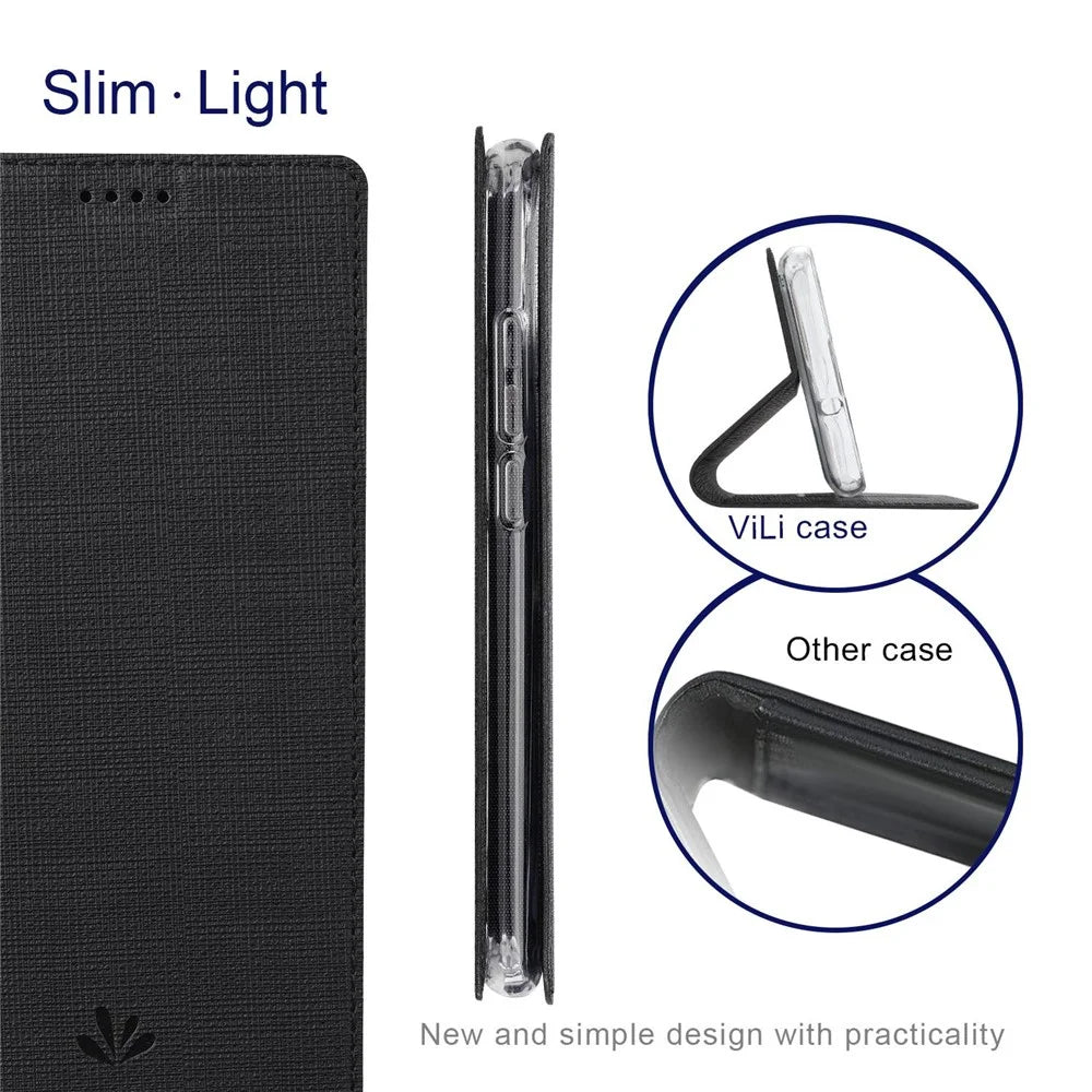 VILI DMX Series for Samsung Galaxy A03 Core PU Leather Phone Case, Card Holder Stand Protective Cover - Black - 5