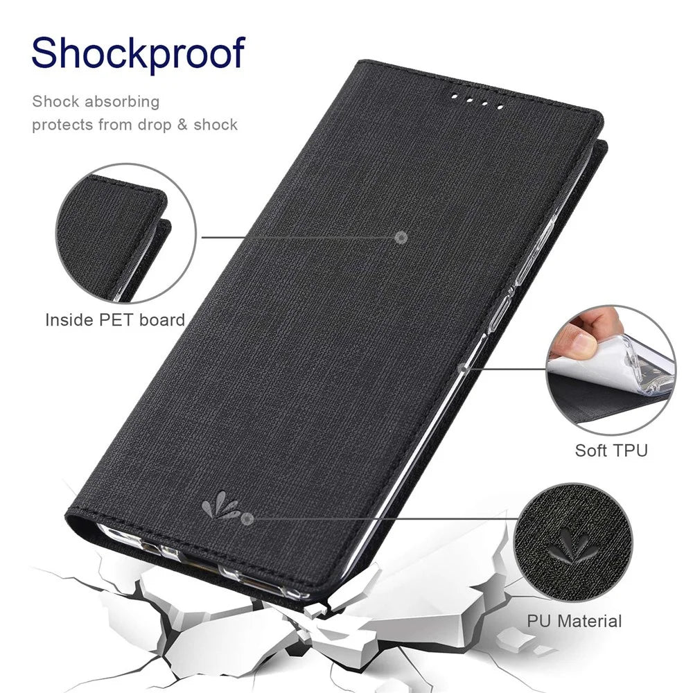 VILI DMX Series for Samsung Galaxy A03 Core PU Leather Phone Case, Card Holder Stand Protective Cover - Black - 6