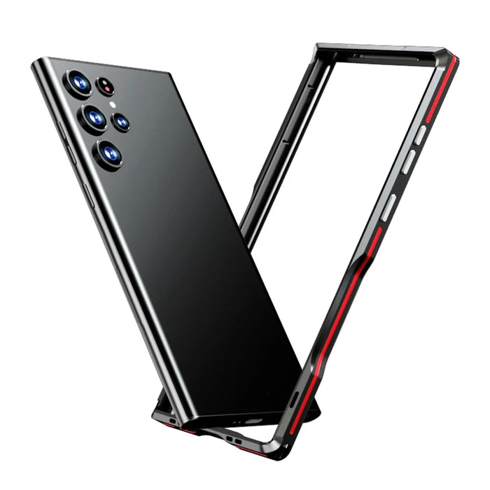 LUPHIE for Samsung Galaxy S22 Ultra 5G Drop-proof Anti-scratch Metal Frame Armor Bumper Case - Red/Black - 3