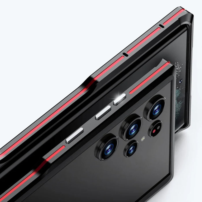 LUPHIE for Samsung Galaxy S22 Ultra 5G Drop-proof Anti-scratch Metal Frame Armor Bumper Case - Red/Black - 4