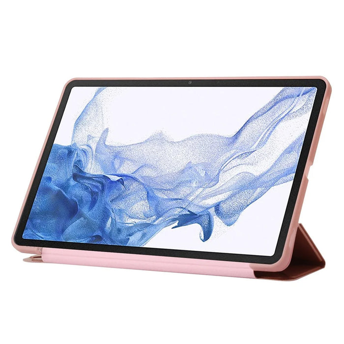 For Samsung Galaxy Tab S8 V-fold Stand Silicone + Leather Tablet Case Auto Wake/Sleep Function Cover - Rose Gold - 4