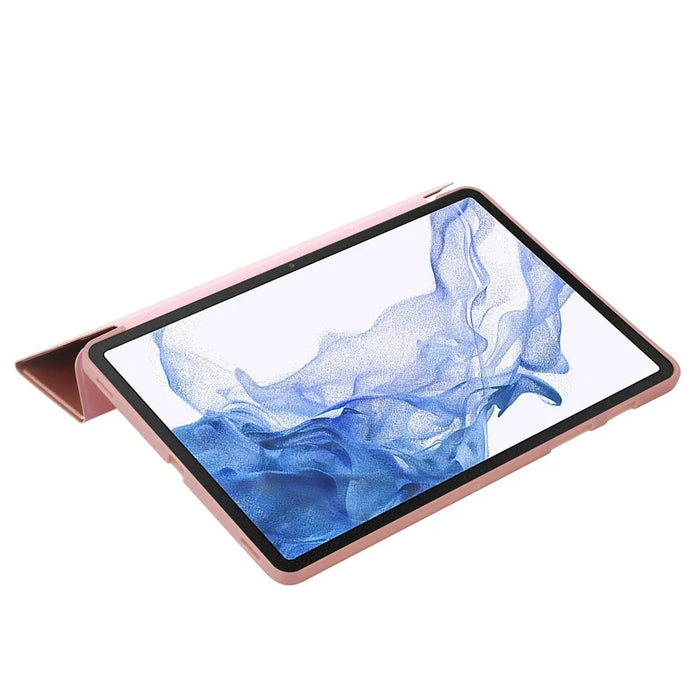 For Samsung Galaxy Tab S8 V-fold Stand Silicone + Leather Tablet Case Auto Wake/Sleep Function Cover - Rose Gold - 6