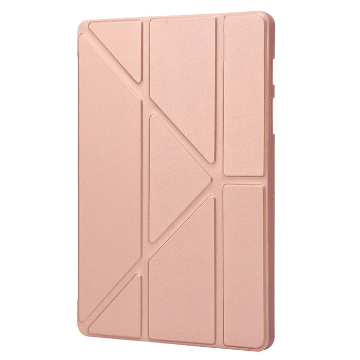 For Samsung Galaxy Tab S8 V-fold Stand Silicone + Leather Tablet Case Auto Wake/Sleep Function Cover - Rose Gold - 7