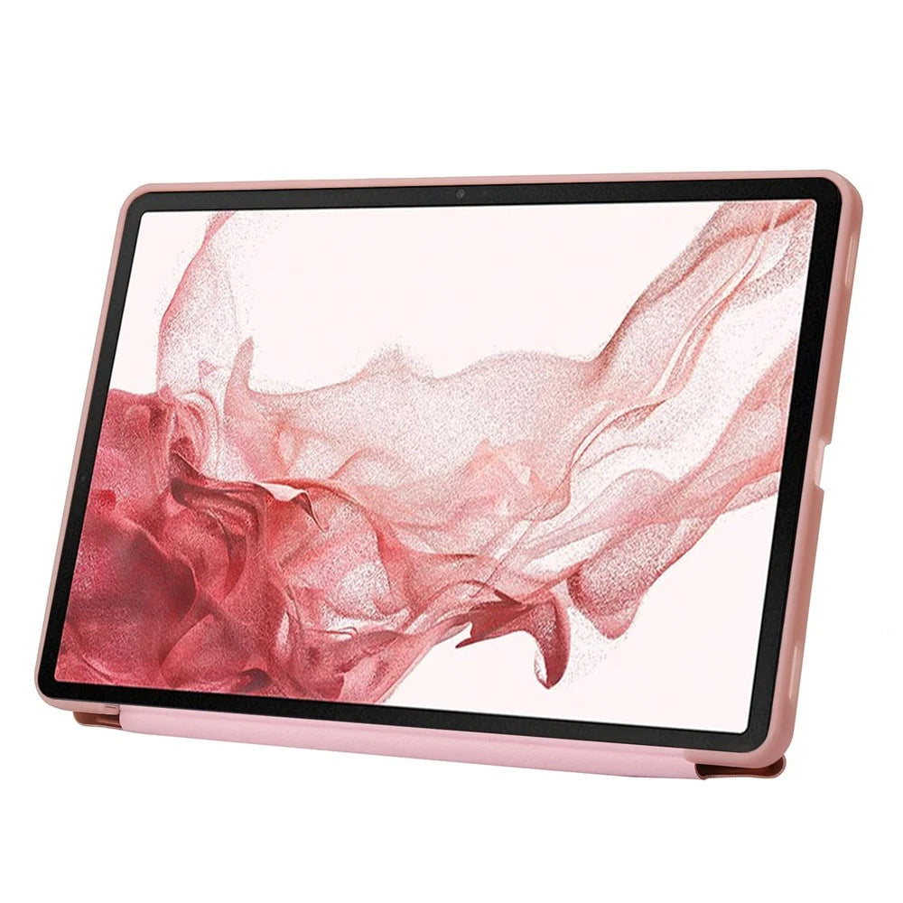 For Samsung Galaxy Tab S8+ Silicone + Leather V-fold Stand Tablet Case Auto Wake/Sleep Function Shockproof Cover - Rose Gold - 2