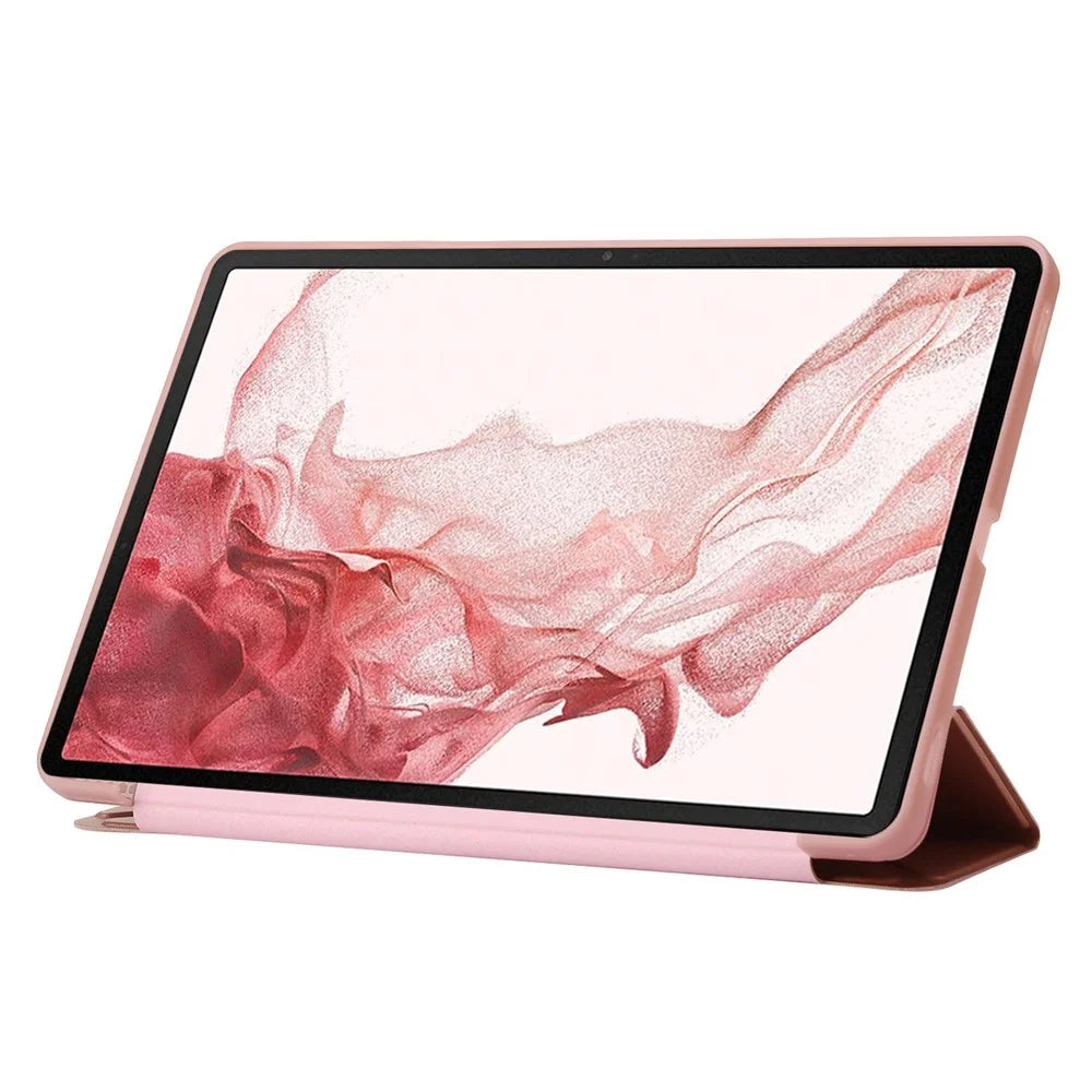 For Samsung Galaxy Tab S8+ Silicone + Leather V-fold Stand Tablet Case Auto Wake/Sleep Function Shockproof Cover - Rose Gold - 4