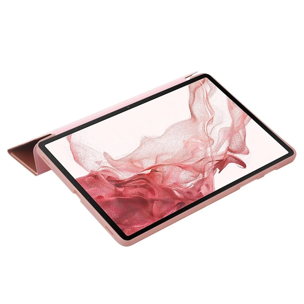 For Samsung Galaxy Tab S8+ Silicone + Leather V-fold Stand Tablet Case Auto Wake/Sleep Function Shockproof Cover - Rose Gold - 6