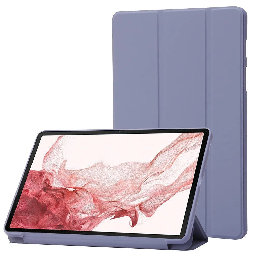 For Samsung Galaxy Tab S8+ Auto Wake/Sleep Function Anti-scratch Soft Silicone+Leather Cover Three-fold Stand Well-protected Tablet Case - Purple - 1