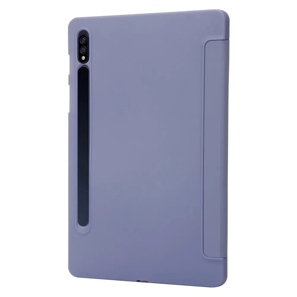 For Samsung Galaxy Tab S8+ Auto Wake/Sleep Function Anti-scratch Soft Silicone+Leather Cover Three-fold Stand Well-protected Tablet Case - Purple - 3