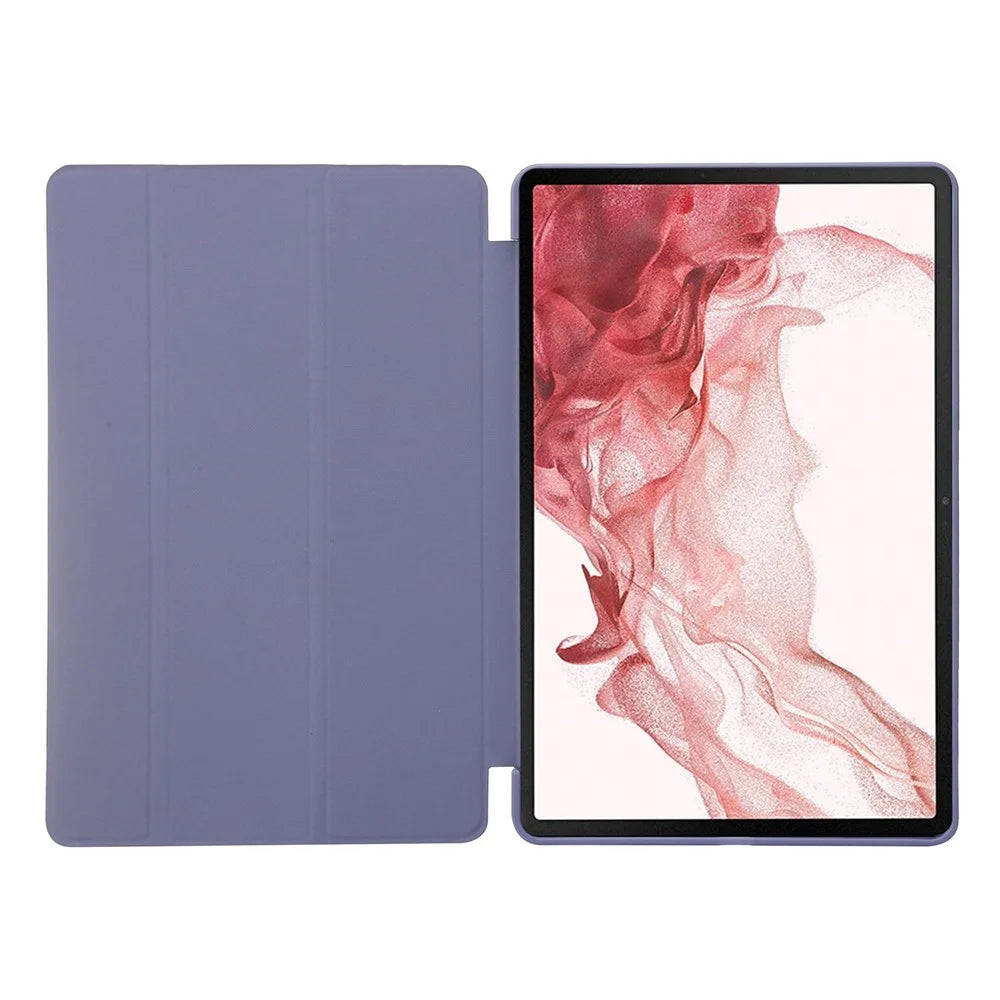 For Samsung Galaxy Tab S8+ Auto Wake/Sleep Function Anti-scratch Soft Silicone+Leather Cover Three-fold Stand Well-protected Tablet Case - Purple - 4