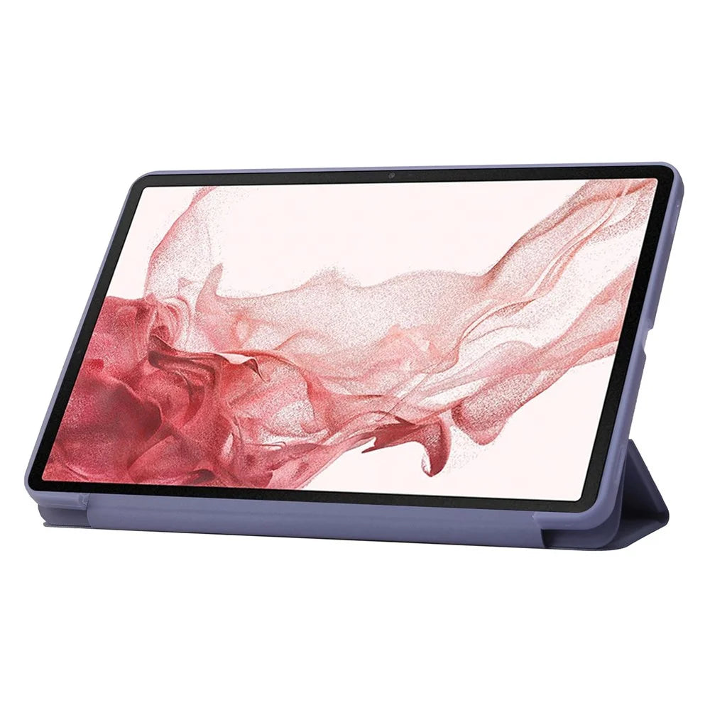 For Samsung Galaxy Tab S8+ Auto Wake/Sleep Function Anti-scratch Soft Silicone+Leather Cover Three-fold Stand Well-protected Tablet Case - Purple - 5