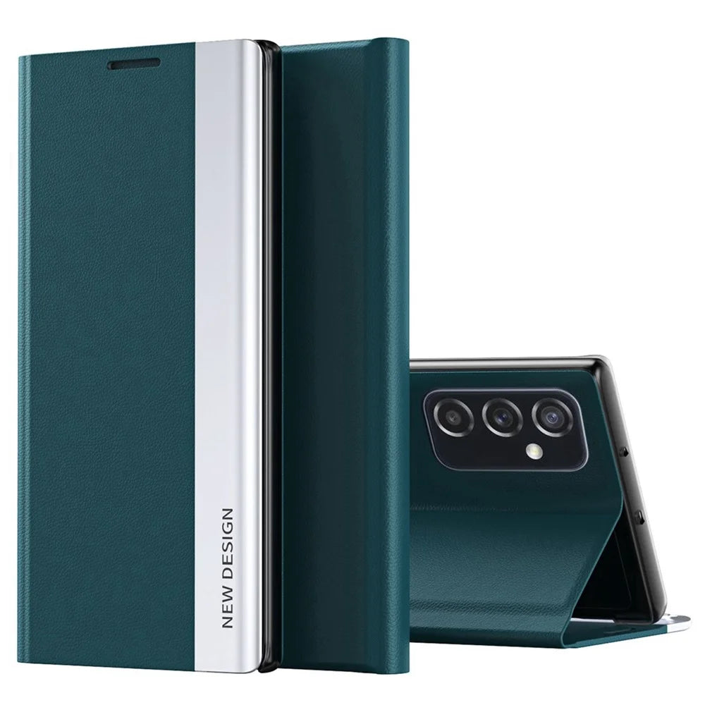 For Samsung Galaxy M23 5G / F23 5G Electroplating PU Leather Cover Full Protection Stand Phone Case - Green - 1