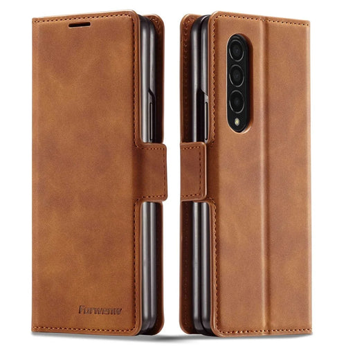 FORWENW for Samsung Galaxy Z Fold3 5G Fantasy Series Skin-touch PU Leather Well-protected Cover Anti-drop Cell Phone Stand Wallet Case - Brown - 1