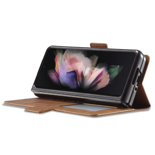 FORWENW for Samsung Galaxy Z Fold3 5G Fantasy Series Skin-touch PU Leather Well-protected Cover Anti-drop Cell Phone Stand Wallet Case - Brown - 2