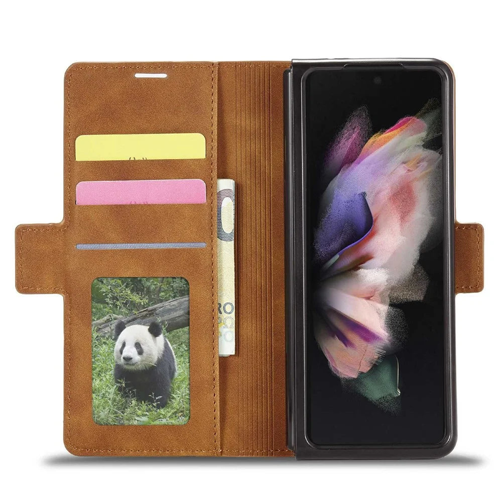 FORWENW for Samsung Galaxy Z Fold3 5G Fantasy Series Skin-touch PU Leather Well-protected Cover Anti-drop Cell Phone Stand Wallet Case - Brown - 3