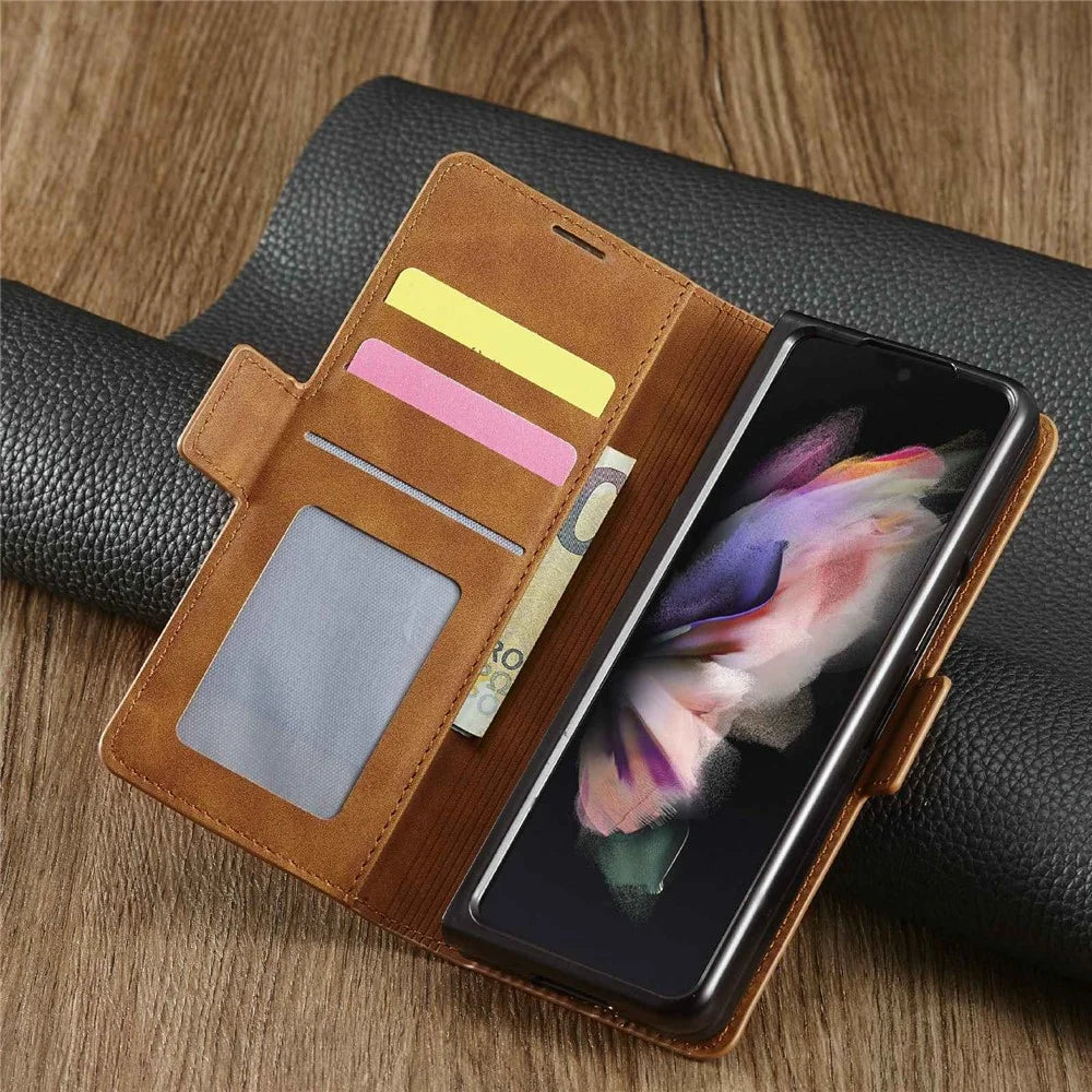 FORWENW for Samsung Galaxy Z Fold3 5G Fantasy Series Skin-touch PU Leather Well-protected Cover Anti-drop Cell Phone Stand Wallet Case - Brown - 7