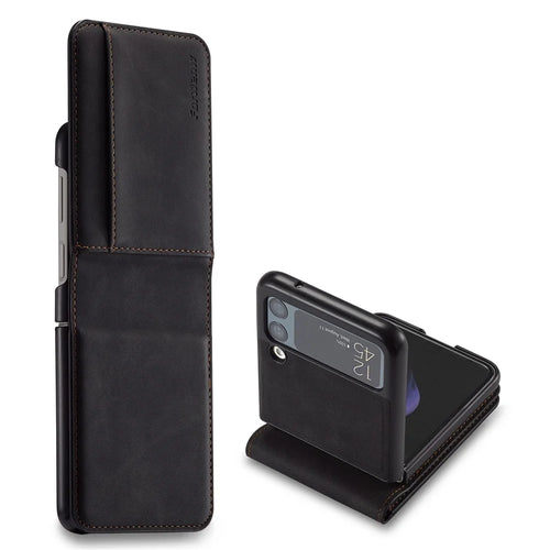 FORWENW for Samsung Galaxy Z Flip3 5G Fantasy Series Skin-touch Cover Card Slot Design PU Leather Anti-fall Cell Phone Case - Black - 1