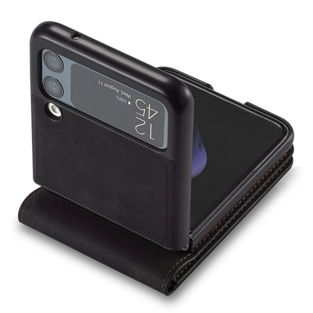 FORWENW for Samsung Galaxy Z Flip3 5G Fantasy Series Skin-touch Cover Card Slot Design PU Leather Anti-fall Cell Phone Case - Black - 3
