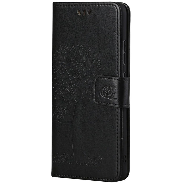For Samsung Galaxy M23 5G/F23 5G PU Leather Imprinted Owl Tree Pattern Case Folding Stand Wallet Flip Cover with Strap - Black - 4