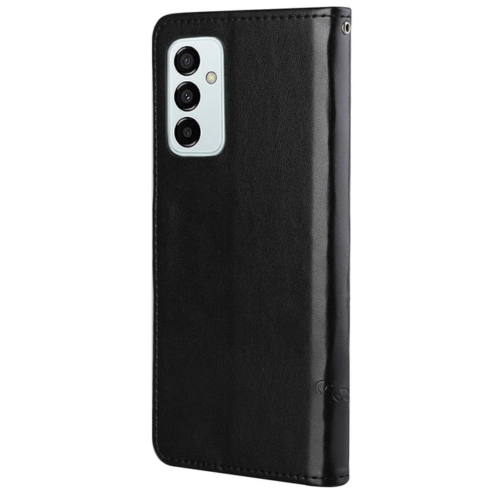 For Samsung Galaxy M23 5G/F23 5G Imprinted Butterfly Flower Pattern Leather Case Wallet Stand Cover with Strap - Black - 5