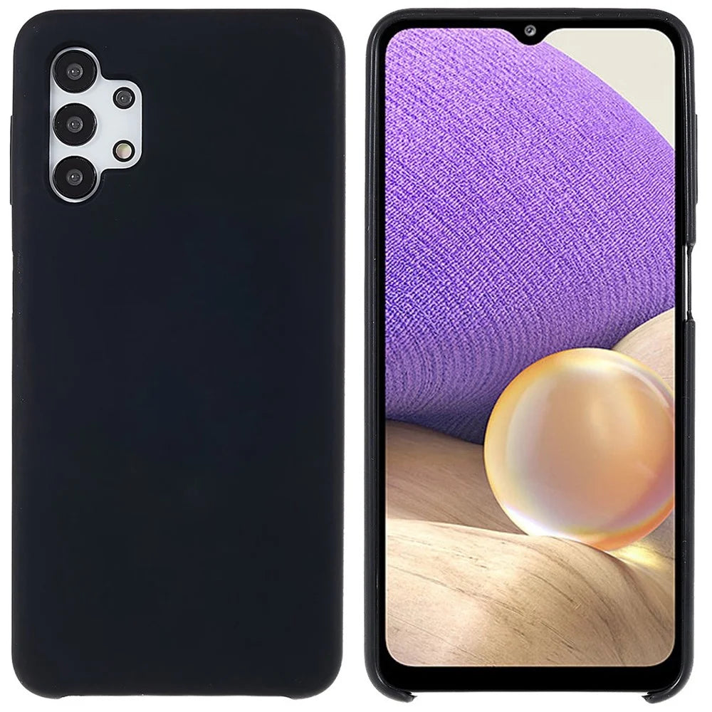 For Samsung Galaxy A32 5G Solid Silicone Ultra Slim Shockproof Phone Case Silky-Soft Touch Shockproof Back Cover - Black - 1