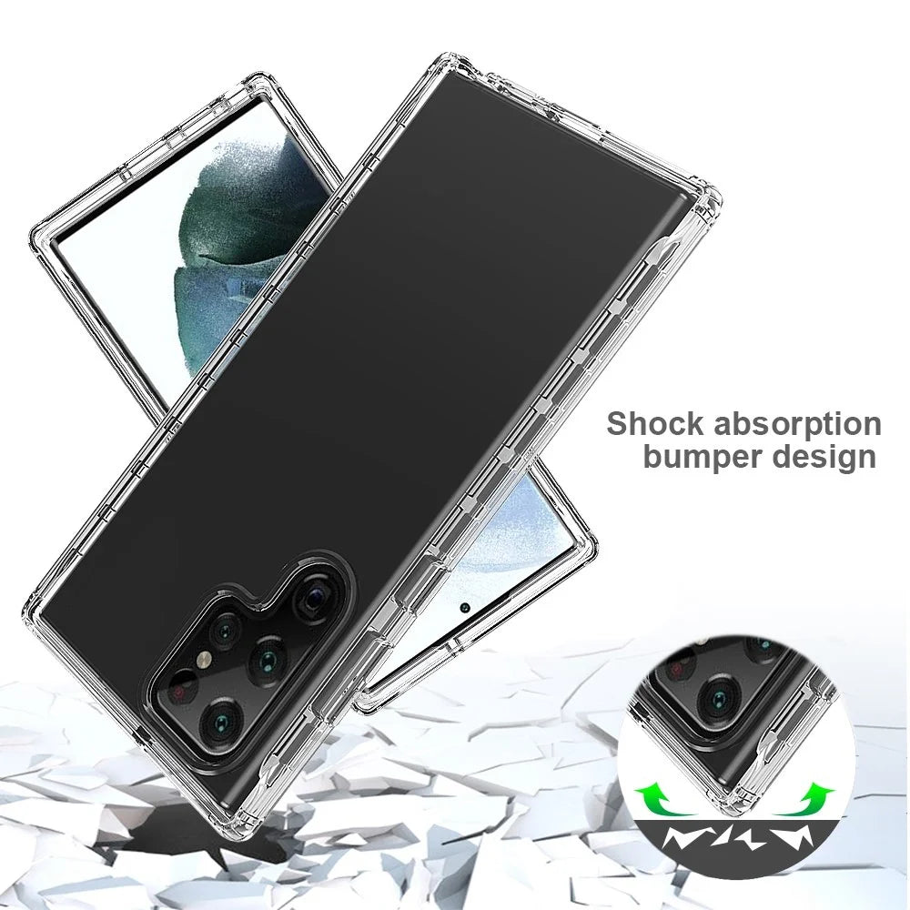 Gradient Phone Case for Samsung Galaxy S22 Ultra 5G Full Protection Shockproof Cover 3-in-1 PC+TPU Hybrid Scratch Resistant Phone Case with PET Screen Protector - Black - 3