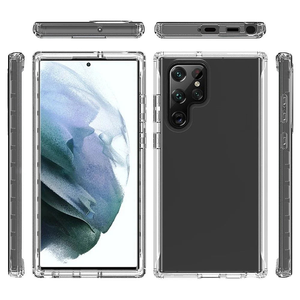 Gradient Phone Case for Samsung Galaxy S22 Ultra 5G Full Protection Shockproof Cover 3-in-1 PC+TPU Hybrid Scratch Resistant Phone Case with PET Screen Protector - Black - 5
