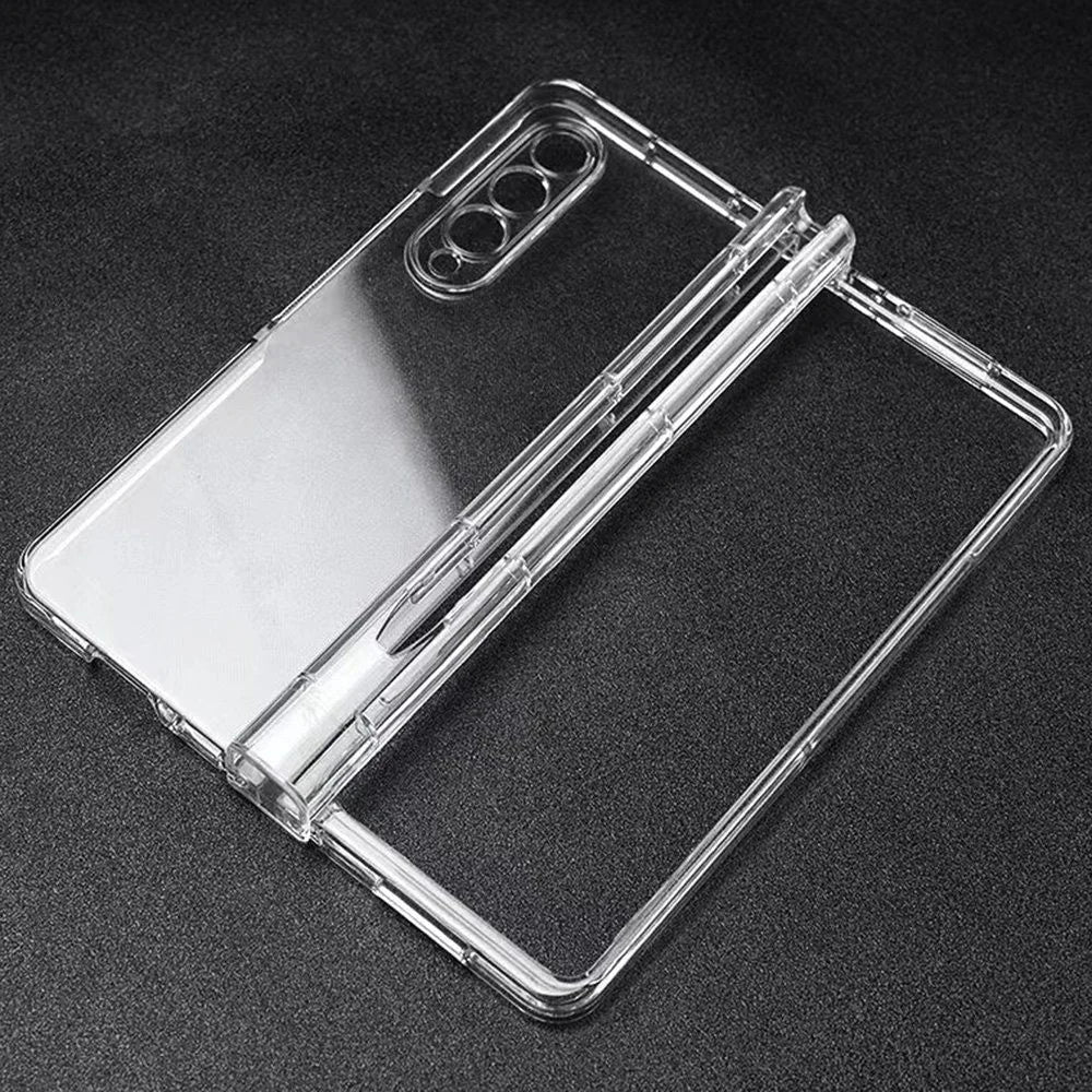 For Samsung Galaxy Z Fold3 5G Folding Transparent Phone Case Full Protection Anti-scratch Cover with Pen Holder - 1