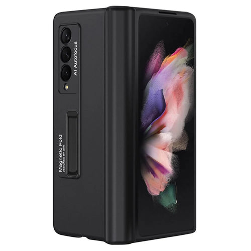 GKK For Samsung Galaxy Z Fold3 5G Magnetic Absorption Hinge Phone Case PC + Tempered Glass Full Protection Shell with Kickstand - Black - 1
