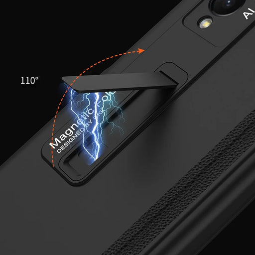 GKK For Samsung Galaxy Z Fold3 5G Magnetic Absorption Hinge Phone Case PC + Tempered Glass Full Protection Shell with Kickstand - Black - 2