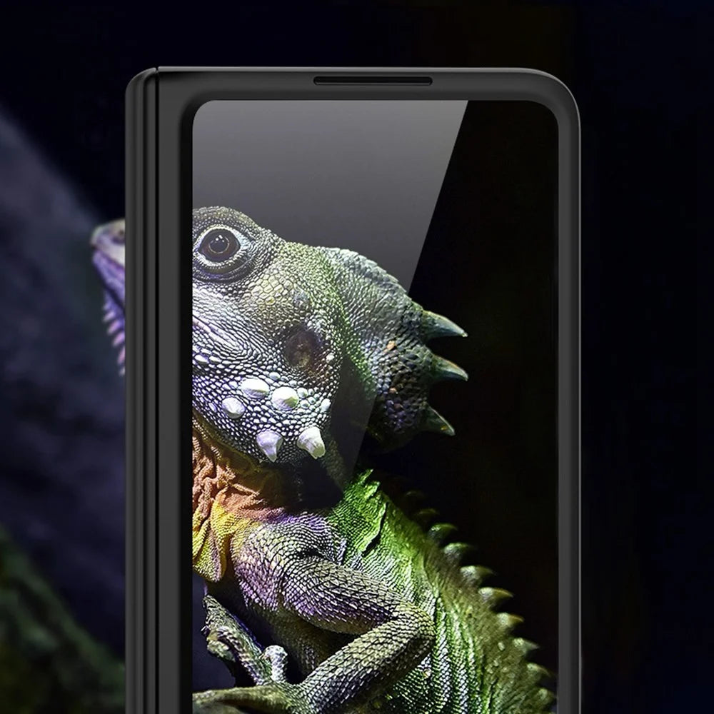GKK For Samsung Galaxy Z Fold3 5G Magnetic Absorption Hinge Phone Case PC + Tempered Glass Full Protection Shell with Kickstand - Black - 5