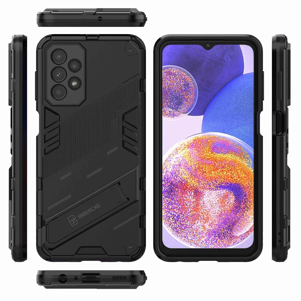 For Samsung Galaxy A23 5G (Global Version) / 4G Shockproof Armor Cover Hard PC Soft TPU Protective Phone Case with Kickstand - Black - 5