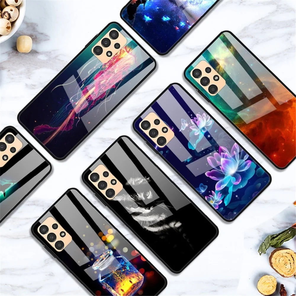For Samsung Galaxy A23 5G (Global Version) / 4G Colorful Pattern Printing Case Anti-Scratch Tempered Glass Hard PC Back + TPU Shockproof Protective Cover Skin - Platinum Black Grain - 2