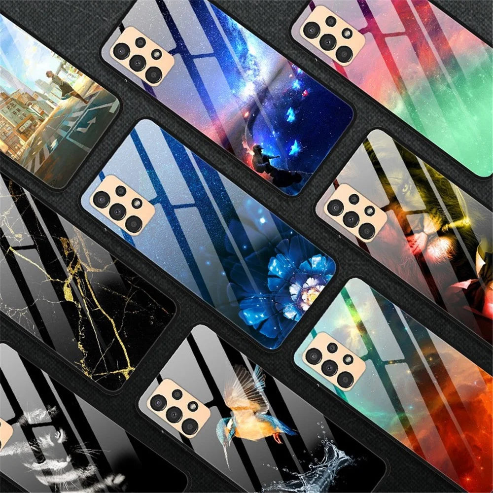 For Samsung Galaxy A23 5G (Global Version) / 4G Colorful Pattern Printing Case Anti-Scratch Tempered Glass Hard PC Back + TPU Shockproof Protective Cover Skin - Platinum Black Grain - 3
