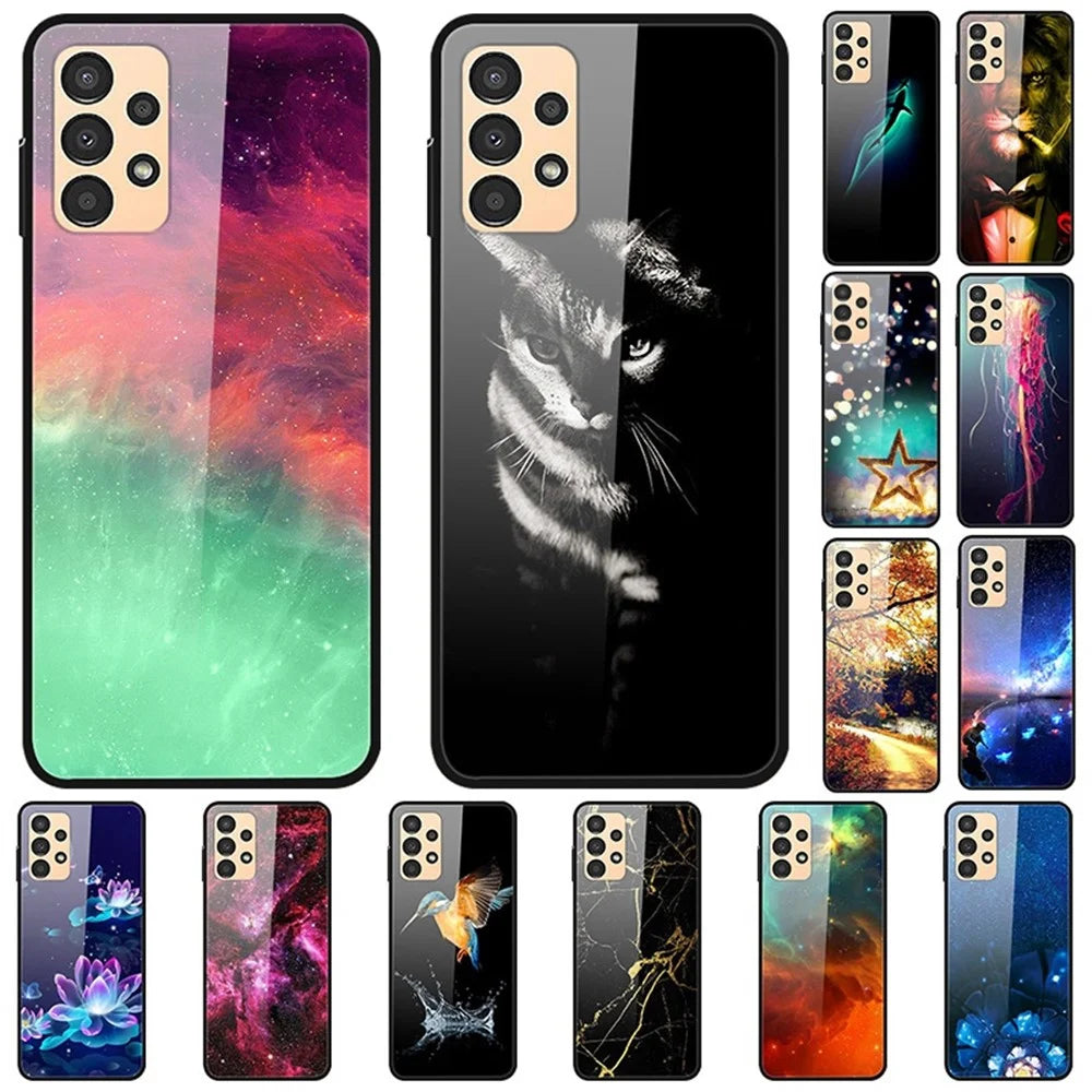 For Samsung Galaxy A23 5G (Global Version) / 4G Colorful Pattern Printing Case Anti-Scratch Tempered Glass Hard PC Back + TPU Shockproof Protective Cover Skin - Platinum Black Grain - 4