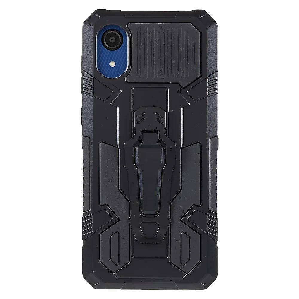 MechWarrior Project for Samsung Galaxy A03 Core Shockproof Anti-scratch Built-in Metal Sheet Hybrid Hard PC Soft TPU Case with Back Clip Kickstand - Black - 2