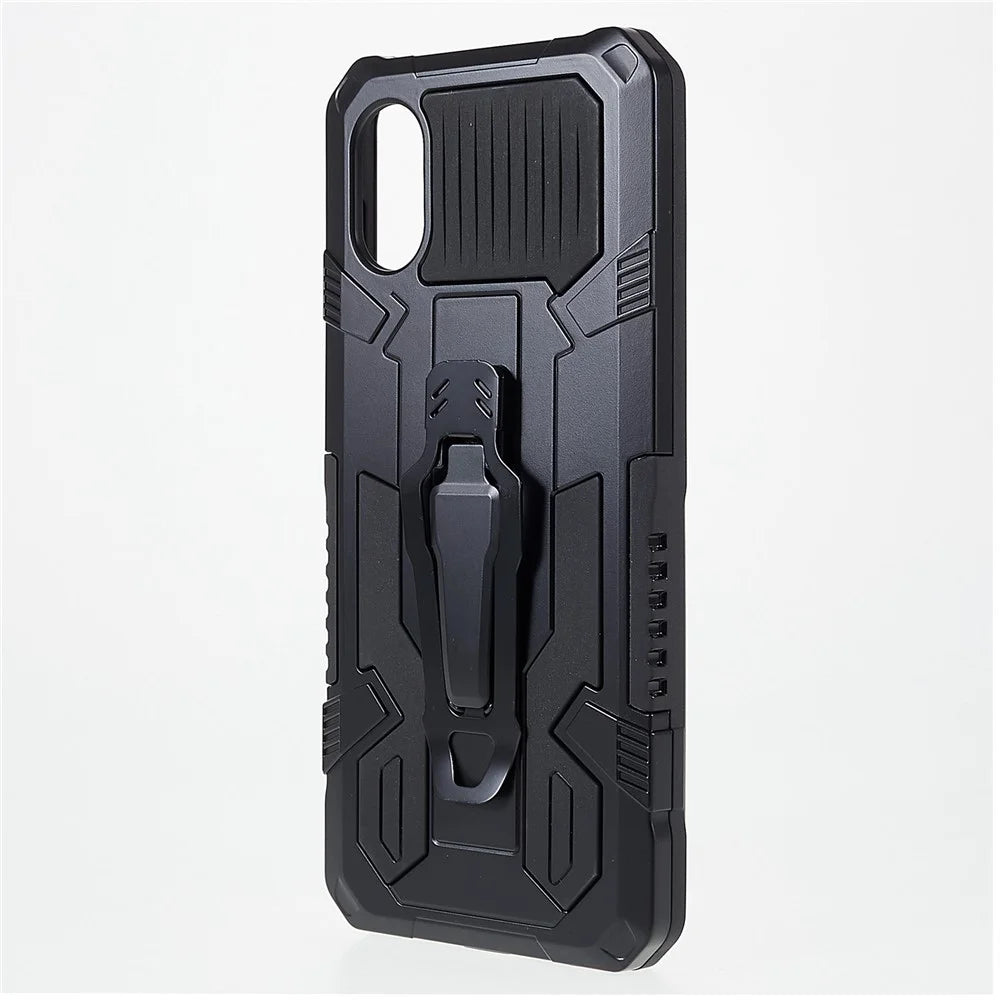 MechWarrior Project for Samsung Galaxy A03 Core Shockproof Anti-scratch Built-in Metal Sheet Hybrid Hard PC Soft TPU Case with Back Clip Kickstand - Black - 4