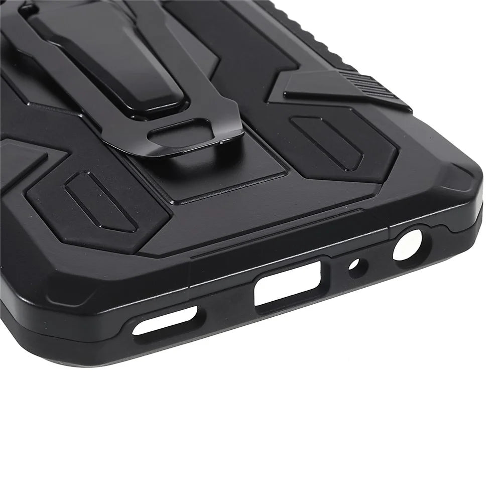 MechWarrior Project for Samsung Galaxy A03 Core Shockproof Anti-scratch Built-in Metal Sheet Hybrid Hard PC Soft TPU Case with Back Clip Kickstand - Black - 7