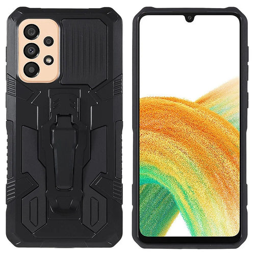 MechWarrior Project for Samsung Galaxy A33 5G Well-protected Anti-fall Built-in Metal Sheet Hybrid Hard PC Soft TPU Case with Back Clip Kickstand - Black - 1