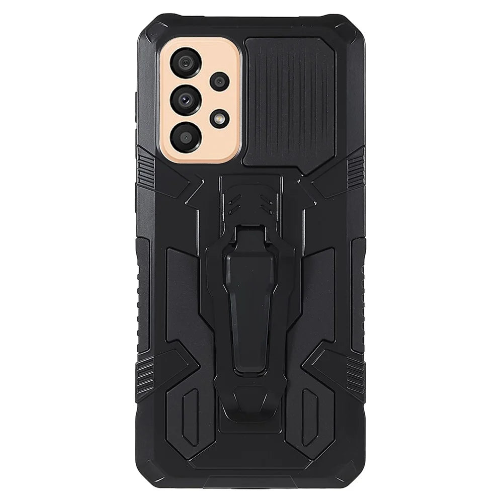 MechWarrior Project for Samsung Galaxy A33 5G Well-protected Anti-fall Built-in Metal Sheet Hybrid Hard PC Soft TPU Case with Back Clip Kickstand - Black - 2