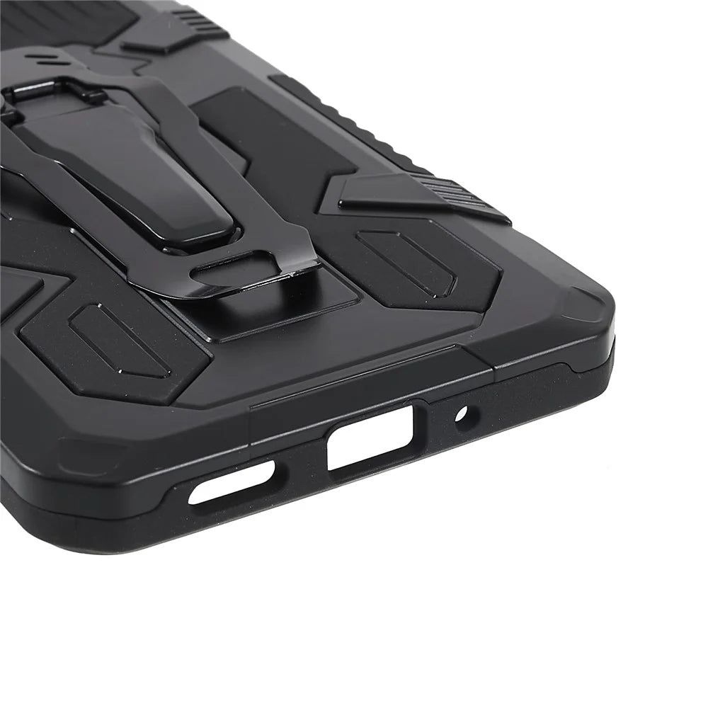 MechWarrior Project for Samsung Galaxy A33 5G Well-protected Anti-fall Built-in Metal Sheet Hybrid Hard PC Soft TPU Case with Back Clip Kickstand - Black - 7
