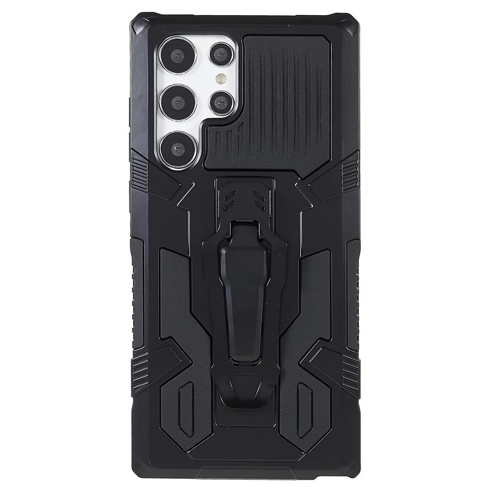 MechWarrior Project for Samsung Galaxy S22 Ultra 5G Hybrid Hard PC Soft TPU Airbag Anti-drop Cell Phone Case with Back Clip Kickstand - Black - 2