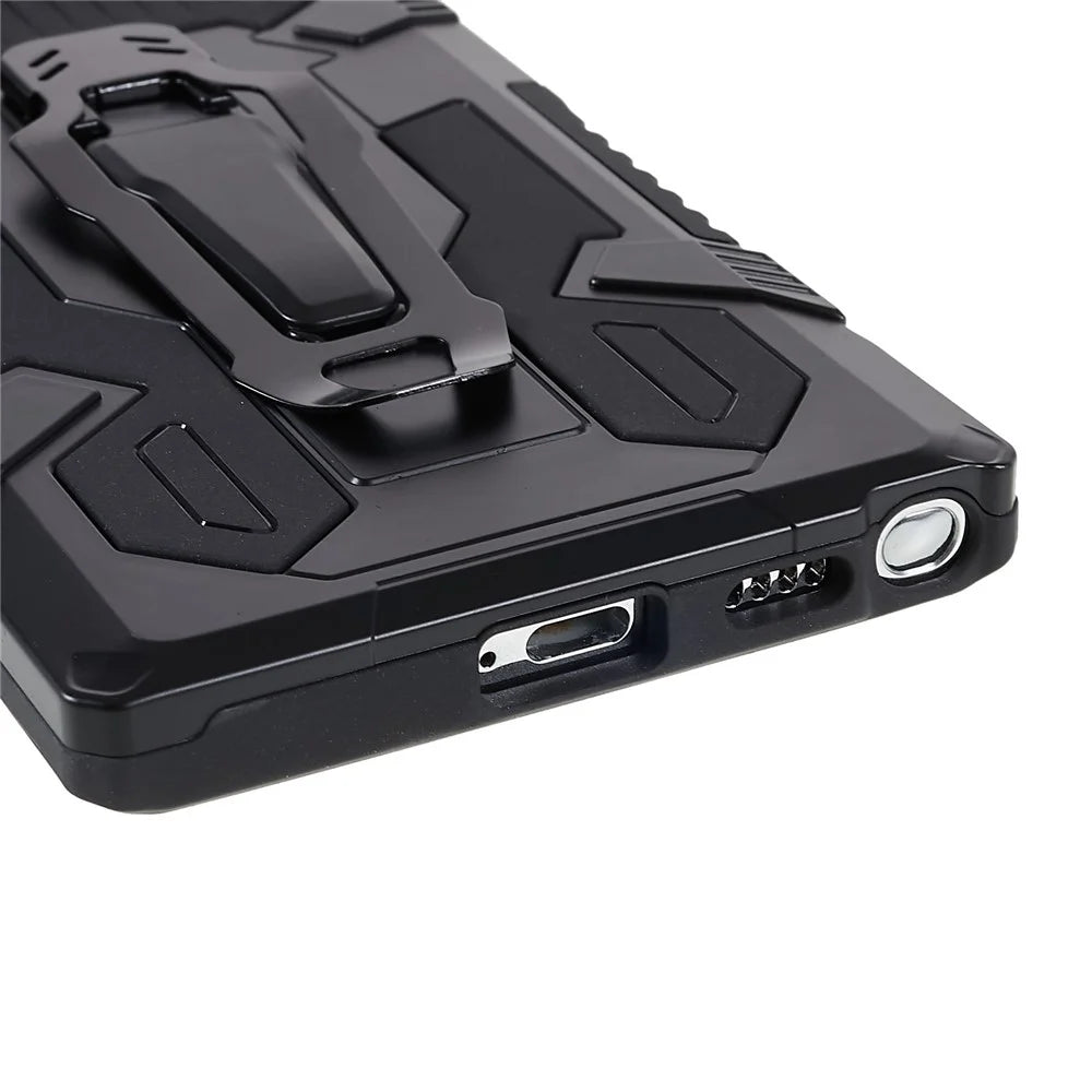 MechWarrior Project for Samsung Galaxy S22 Ultra 5G Hybrid Hard PC Soft TPU Airbag Anti-drop Cell Phone Case with Back Clip Kickstand - Black - 6