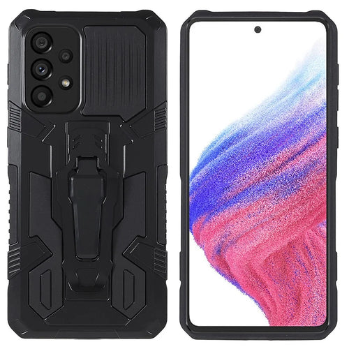 MechWarrior Project for Samsung Galaxy A53 5G Built-in Metal Sheet Hybrid Hard PC Soft TPU Anti-scratch Case with Back Clip Kickstand - Black - 1
